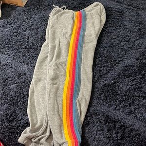 Grey 5 stripe aviator nation sweatpants